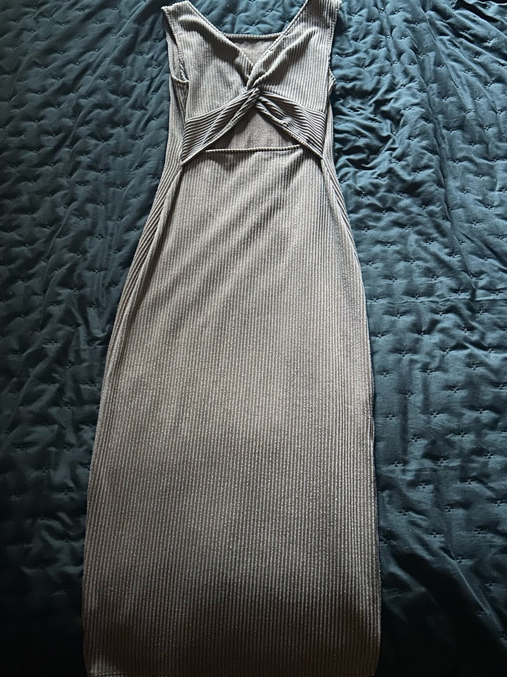 Knit Twist-Front Sleeveless Bodycon Dress in Taupe